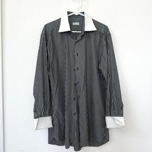 Stefano Ricci Classic Dress Shirt Gray White Stripe French Cuff Luxury 16.5/42